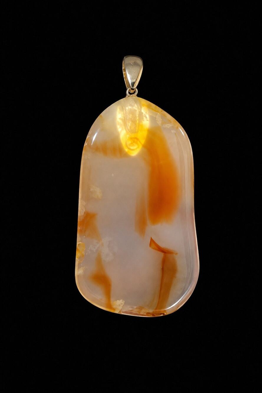 Natural Banded Agate Pendant Translucent Orange Brown Polished 2.11"